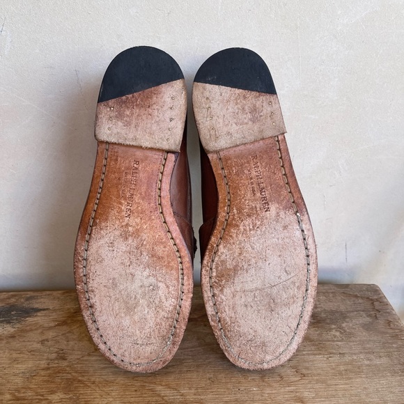 RALPH LAUREN Loafers Soft Lt Brown Leather Whip Stitched Handmade in Main USA 6B - Picture 6 of 13